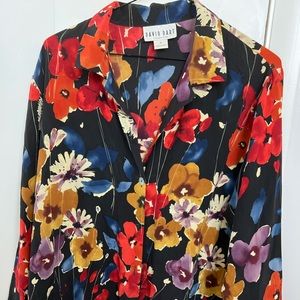 DAVID DART 100% Silk Floral Button-Up along-Sleeve Blouse